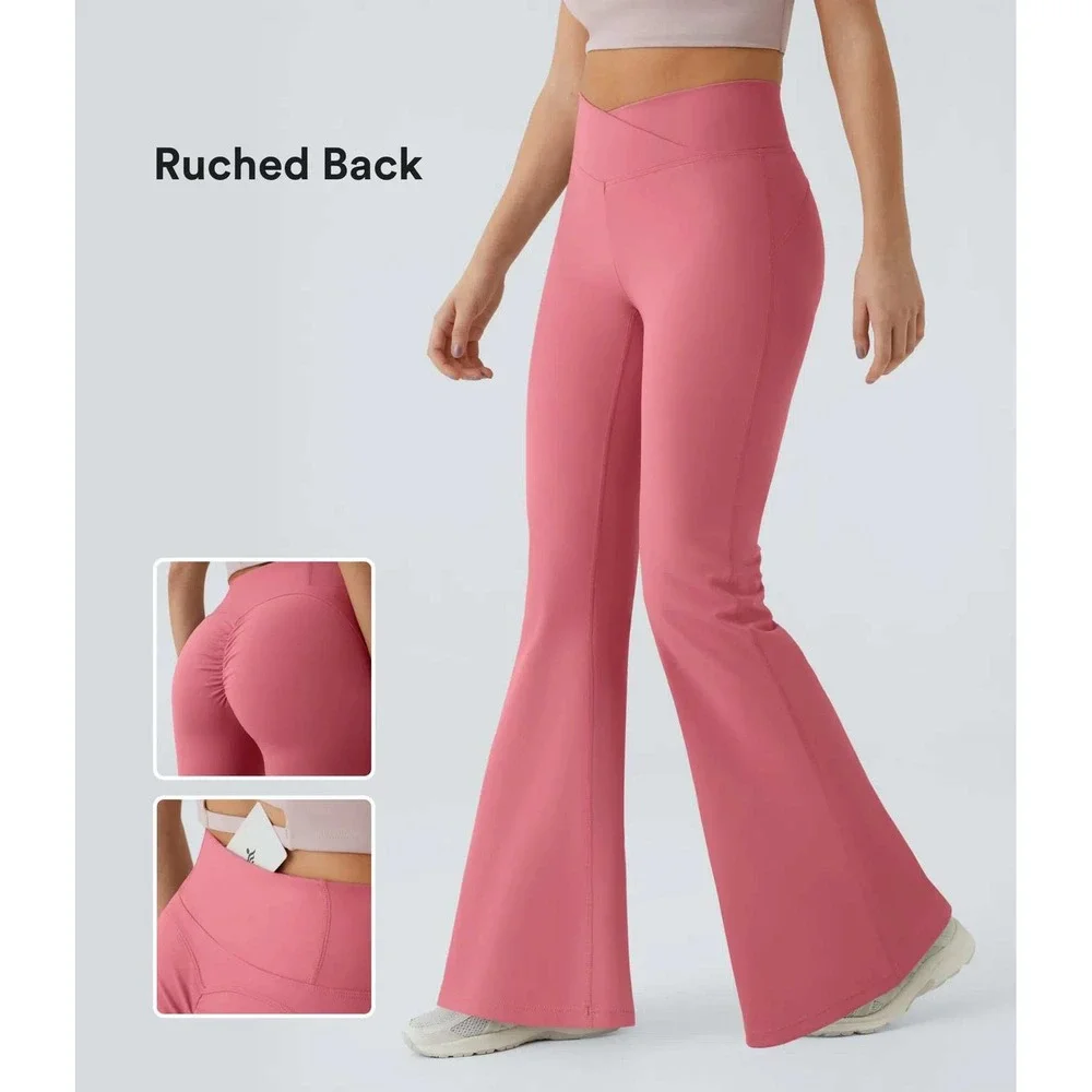 Halara High Waisted Crossover Ruched Butt Lifting Yoga Leggings Candy Pink XS - Picture 1 of 13